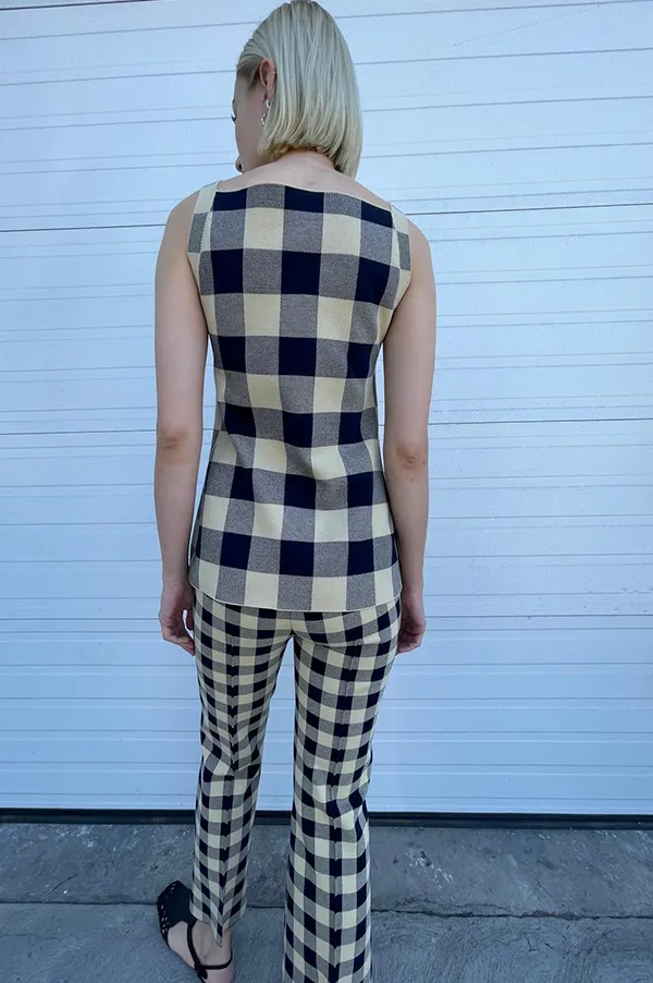 Kick Stretch-Cotton Pants in Gingham Navy Light Khaki