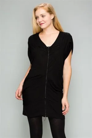 Knit Zipper Front Tunic Dress Black - Pack of 6