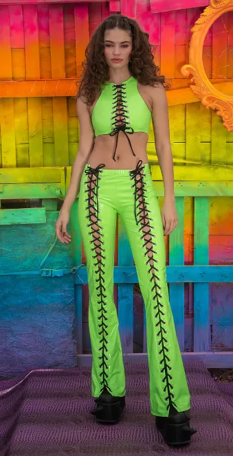 Lace-Up Flared Pants - Black FE254