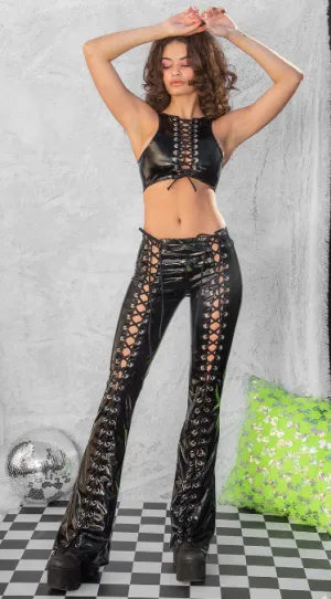 Lace-Up Flared Pants - Black FE254