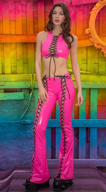Lace-Up Flared Pants - Black FE254