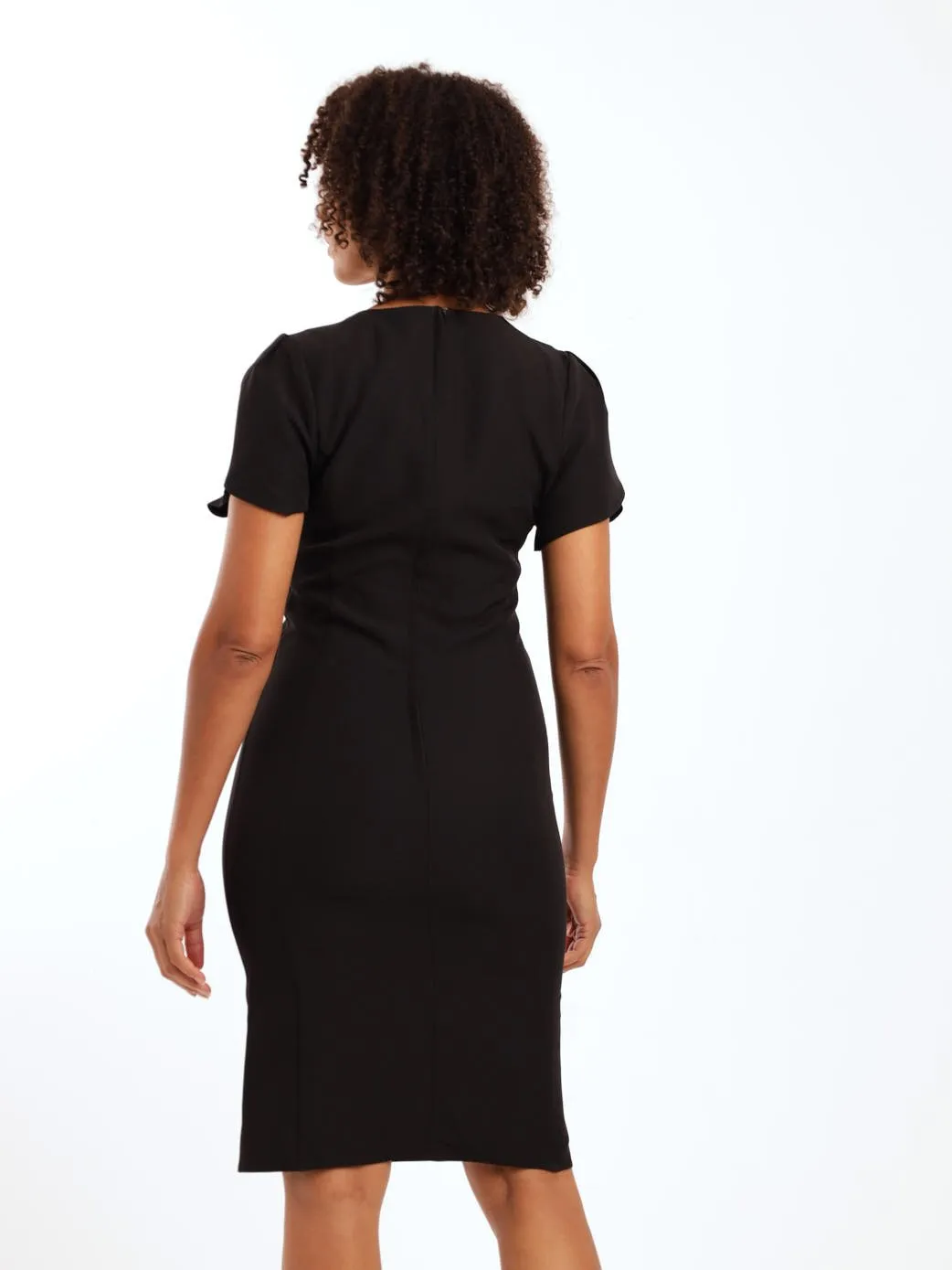 Ladies Petal Sleeve Shift Dress - Black