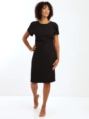 Ladies Petal Sleeve Shift Dress - Black
