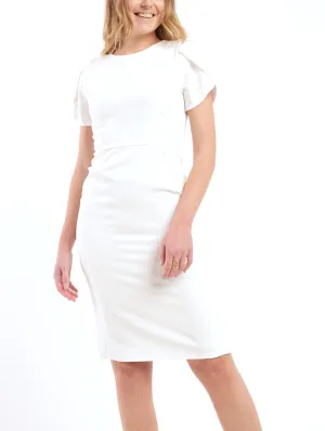 Ladies Petal Sleeve Shift Dress - Milk