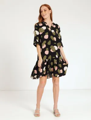 Ladies Short Sleeve Drop Hem Shift Dress - Black