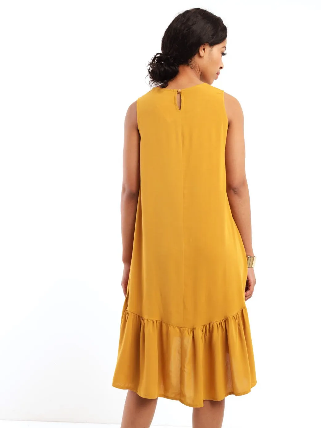 Ladies Sleeveless Tier Hem Shift Dress - Ochre