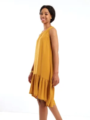 Ladies Sleeveless Tier Hem Shift Dress - Ochre