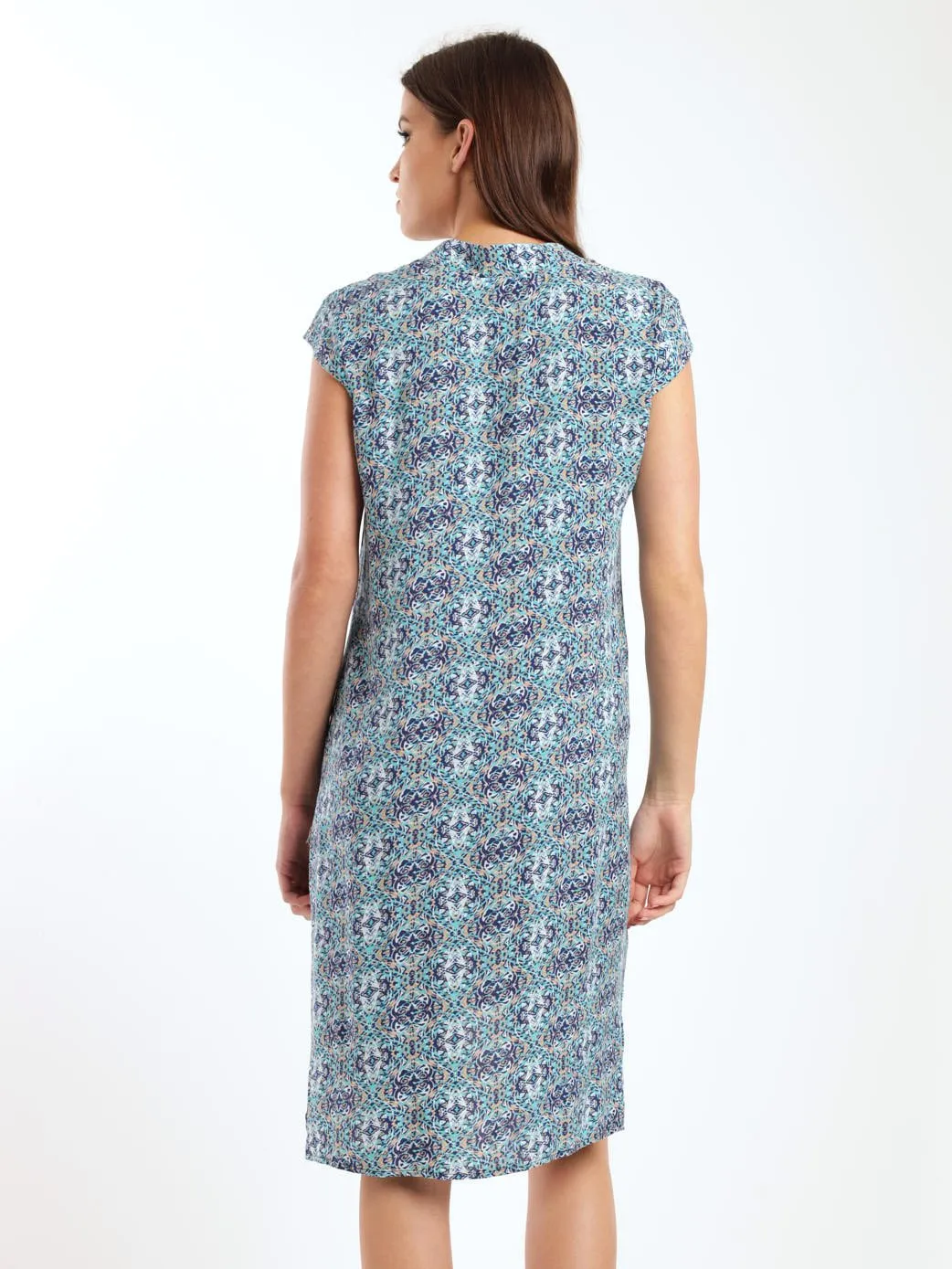 Ladies Sleeveless Woven Mandiran Colour Shift Dress - Blue