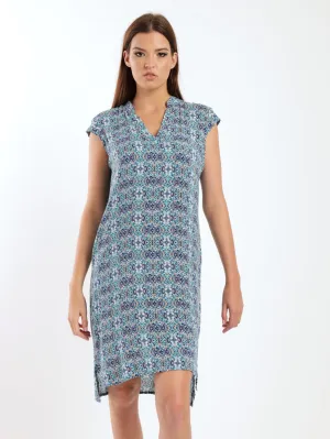 Ladies Sleeveless Woven Mandiran Colour Shift Dress - Blue