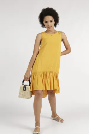 Ladies Tier Hem Shift Dress - Mustard