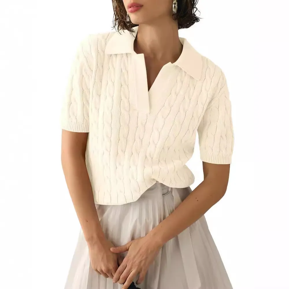 Lara | Stylish Short Sleeve Cable Knit Top