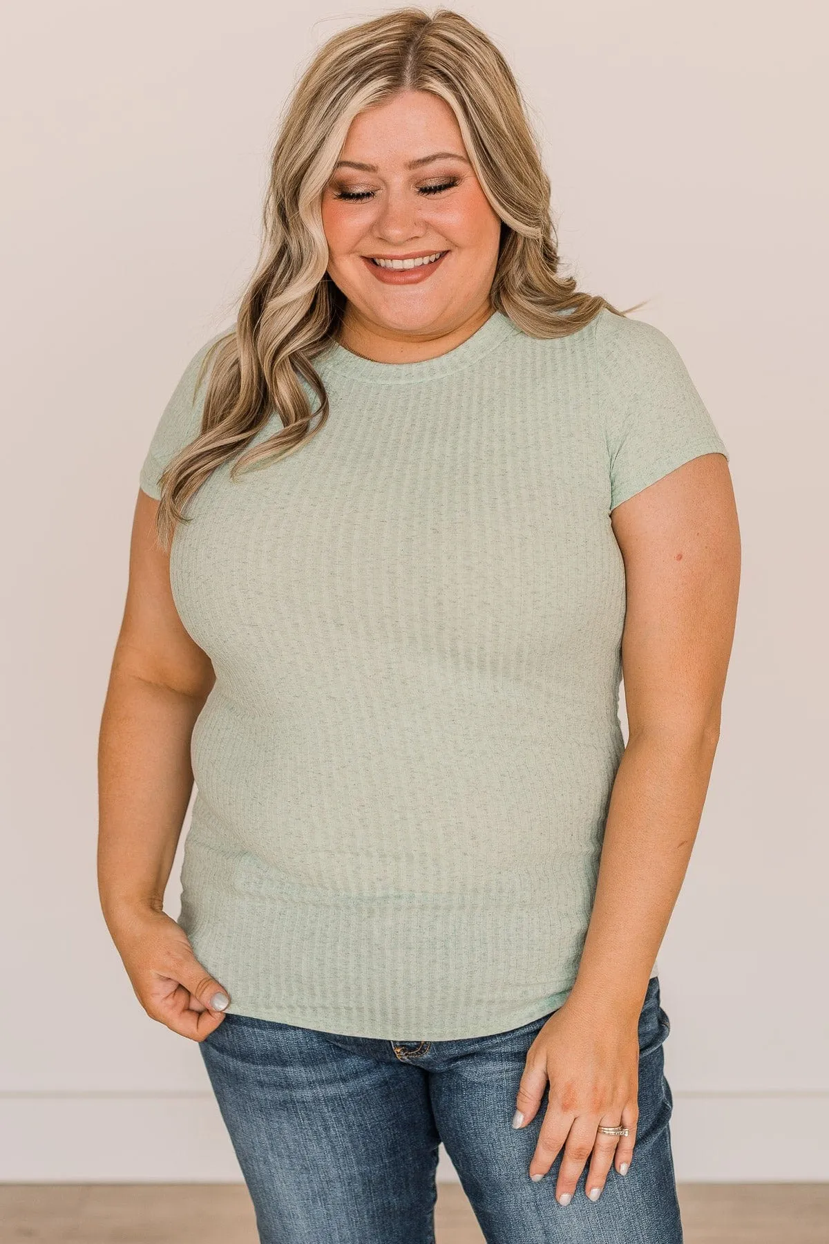Lean Into Me Short Sleeve Top- Light Sage