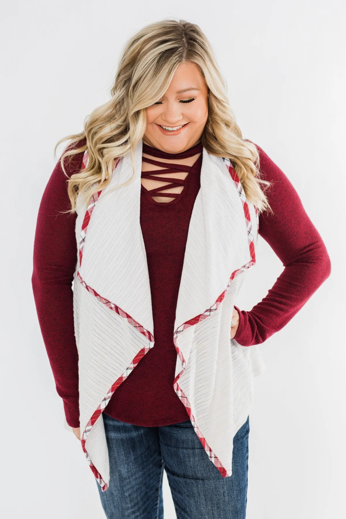 Let's Be Jolly Drape Vest- Ivory