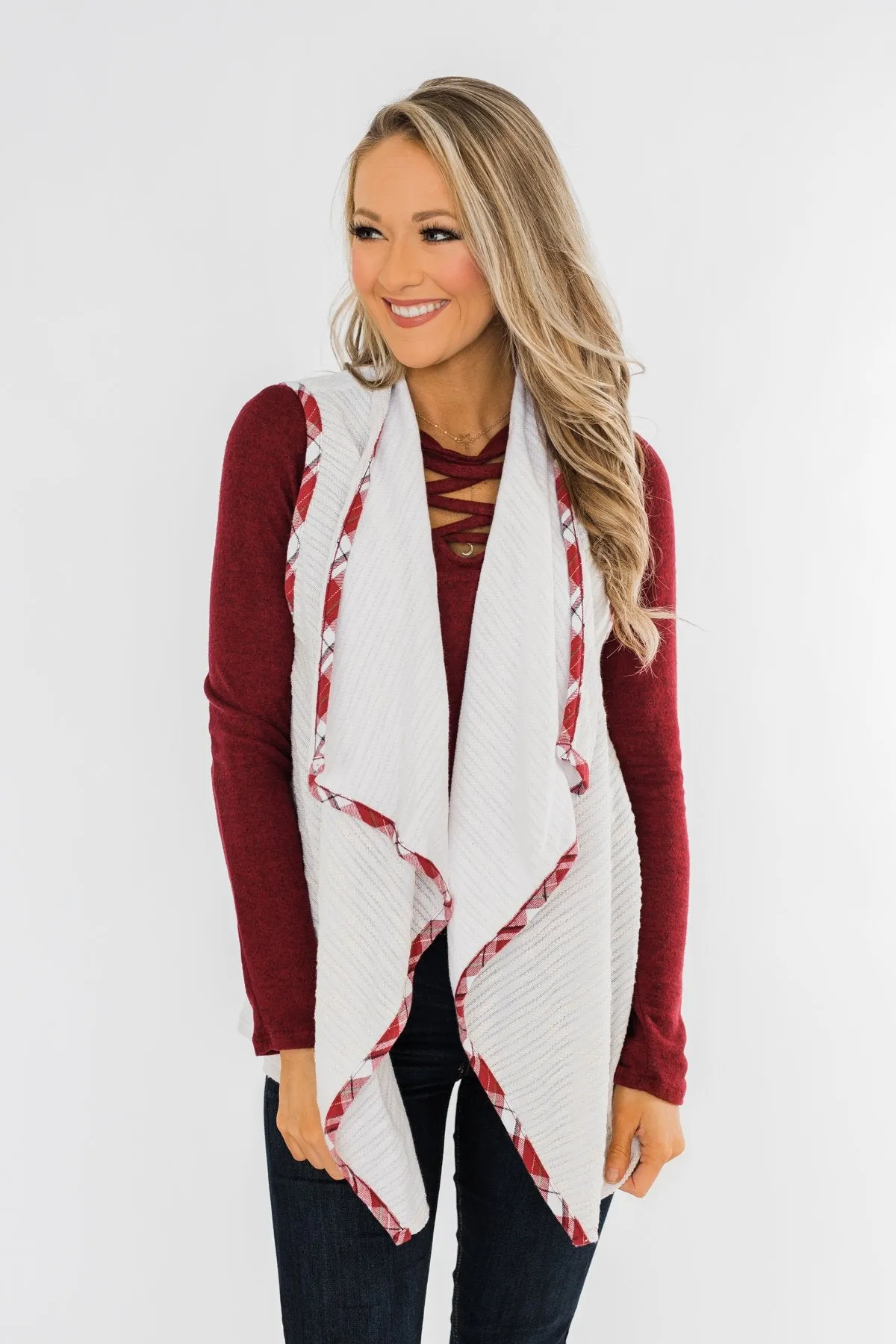 Let's Be Jolly Drape Vest- Ivory