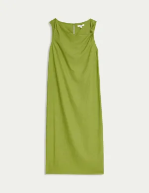 Linen Rich Tie Neck Midaxi Shift Dress