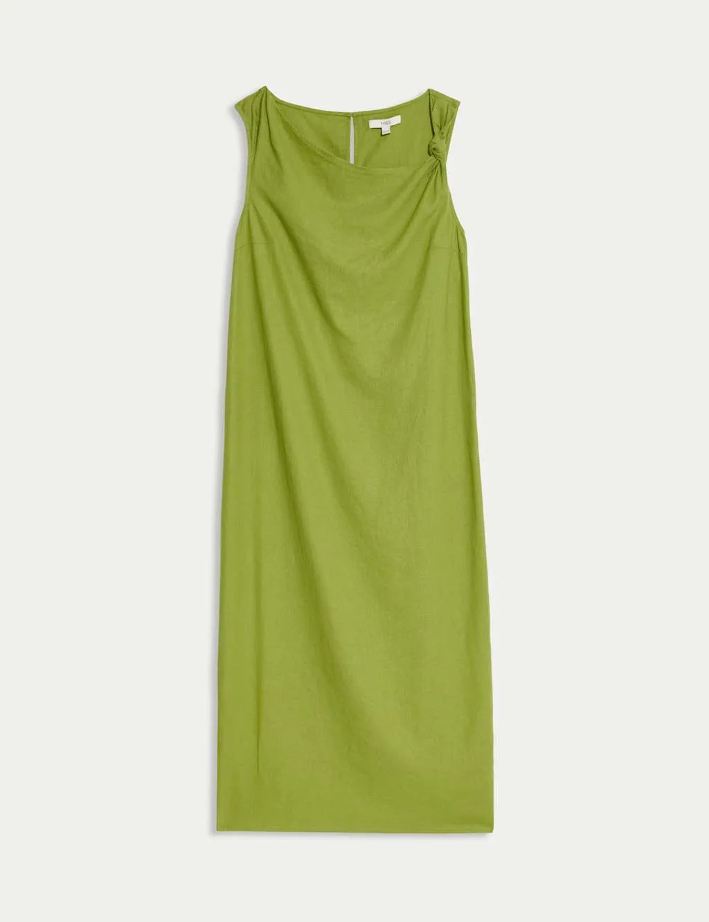Linen Rich Tie Neck Midaxi Shift Dress