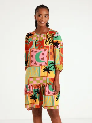 Long Sleeve Drop Hem Shift Dress