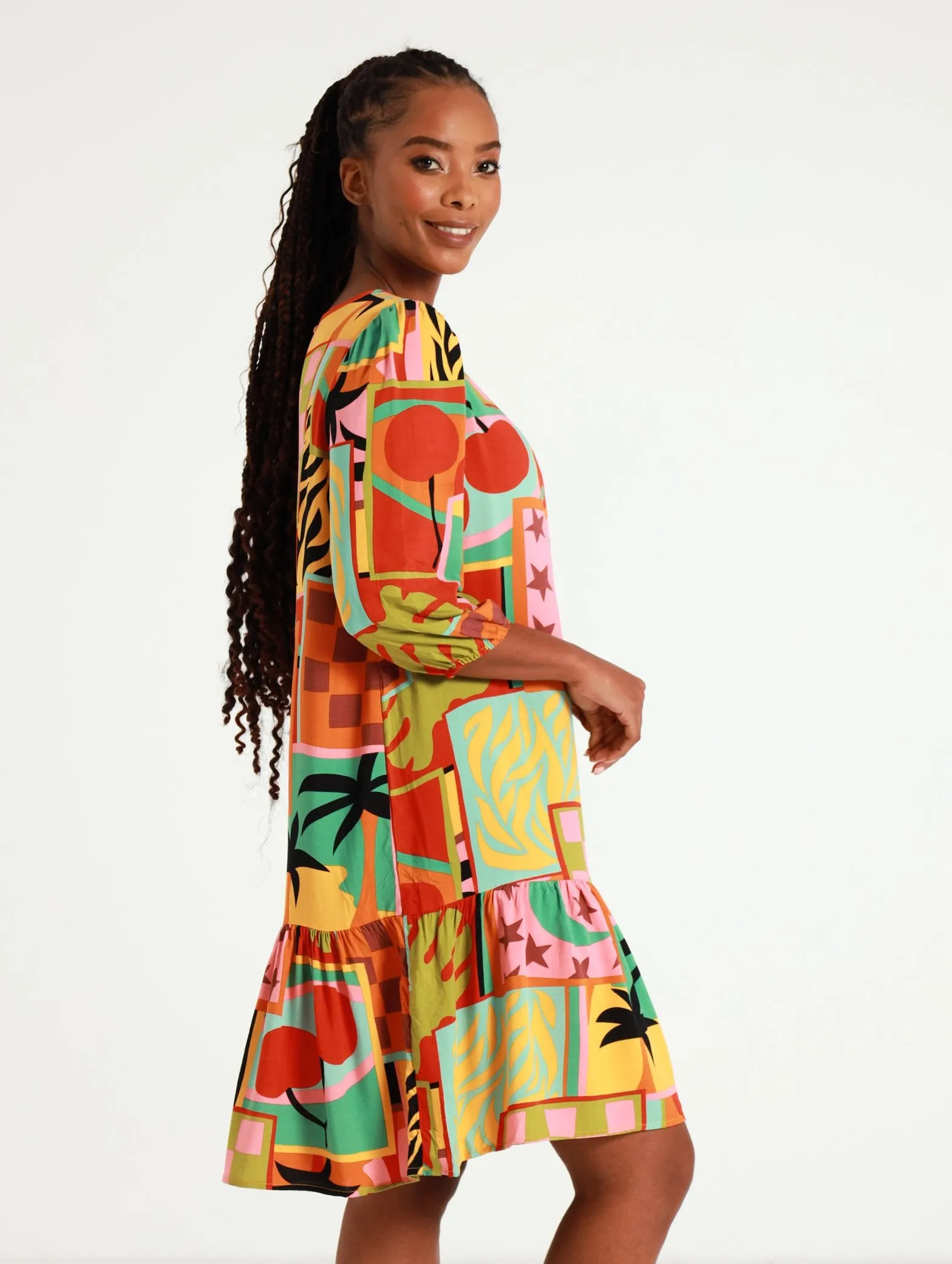 Long Sleeve Drop Hem Shift Dress
