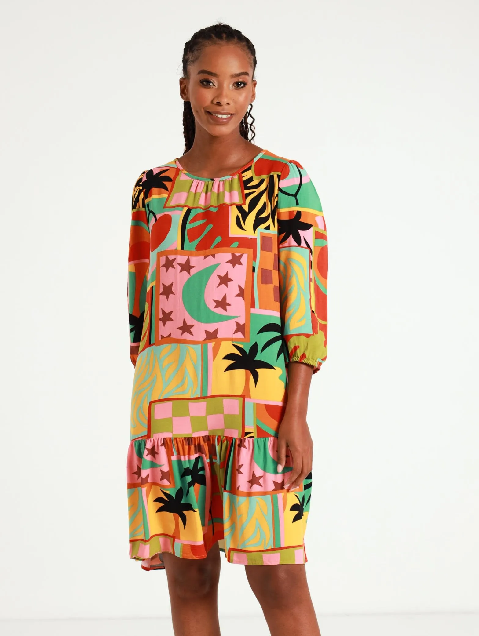 Long Sleeve Drop Hem Shift Dress