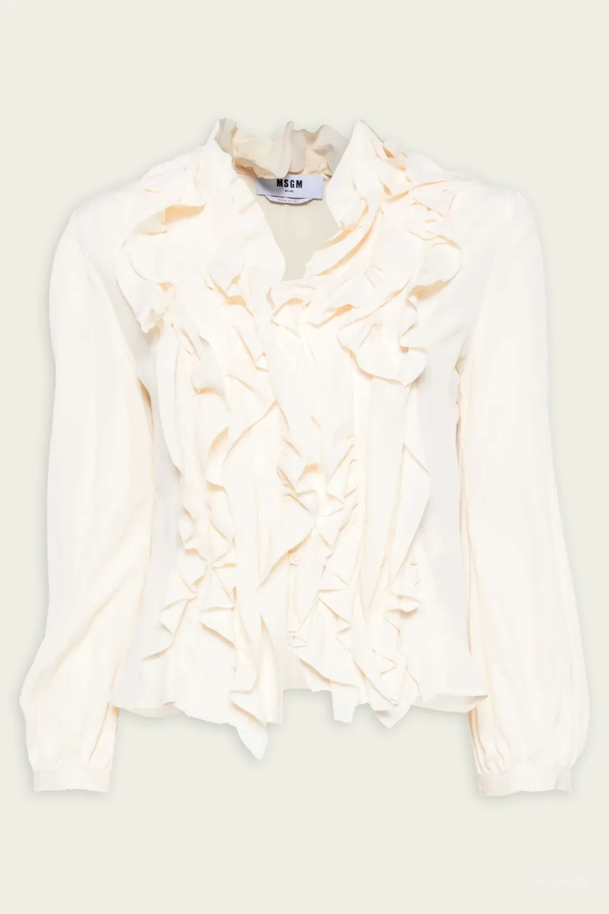Long Sleeve Ruffle Shirt in Off White