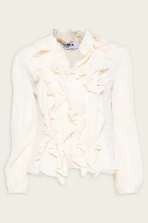 Long Sleeve Ruffle Shirt in Off White