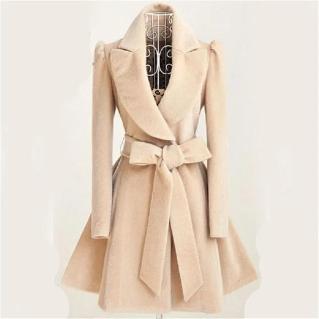 Long trench coat for women Slim female Black red coat