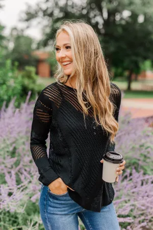 Love Like Crazy Open Knit Sweater- Black