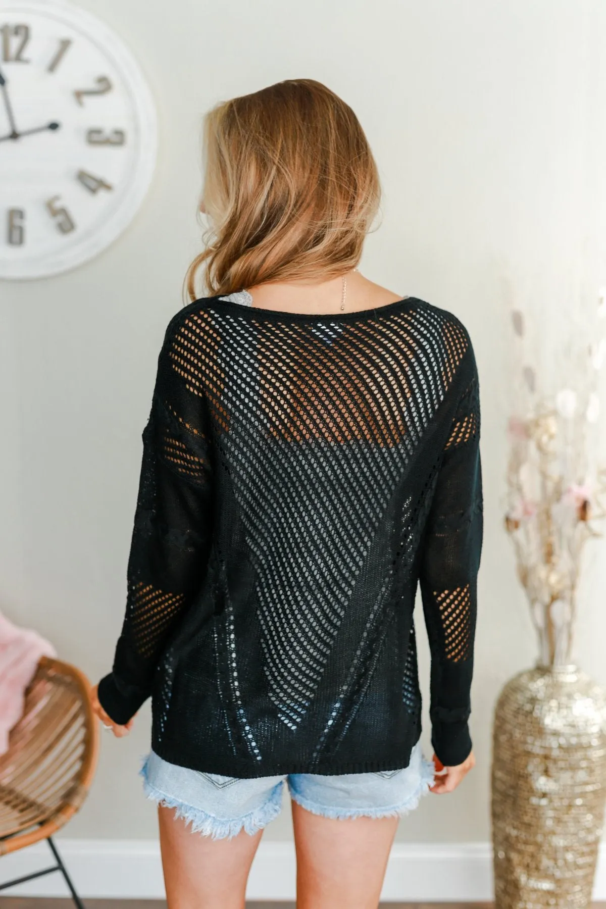 Love Like Crazy Open Knit Sweater- Black