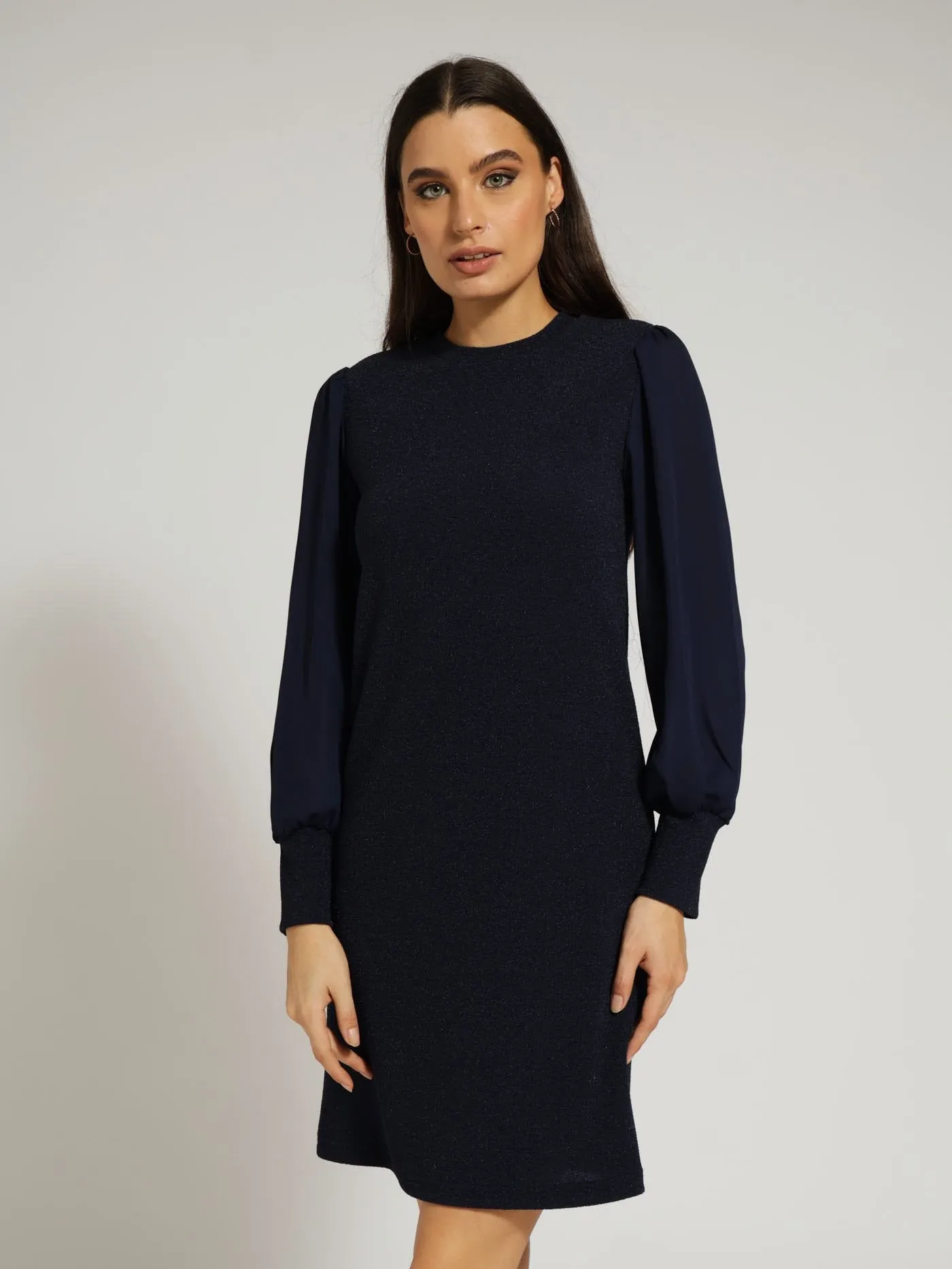 Lurex Combo Shift Dress - Navy
