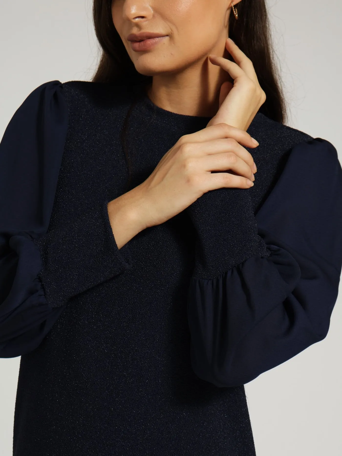 Lurex Combo Shift Dress - Navy