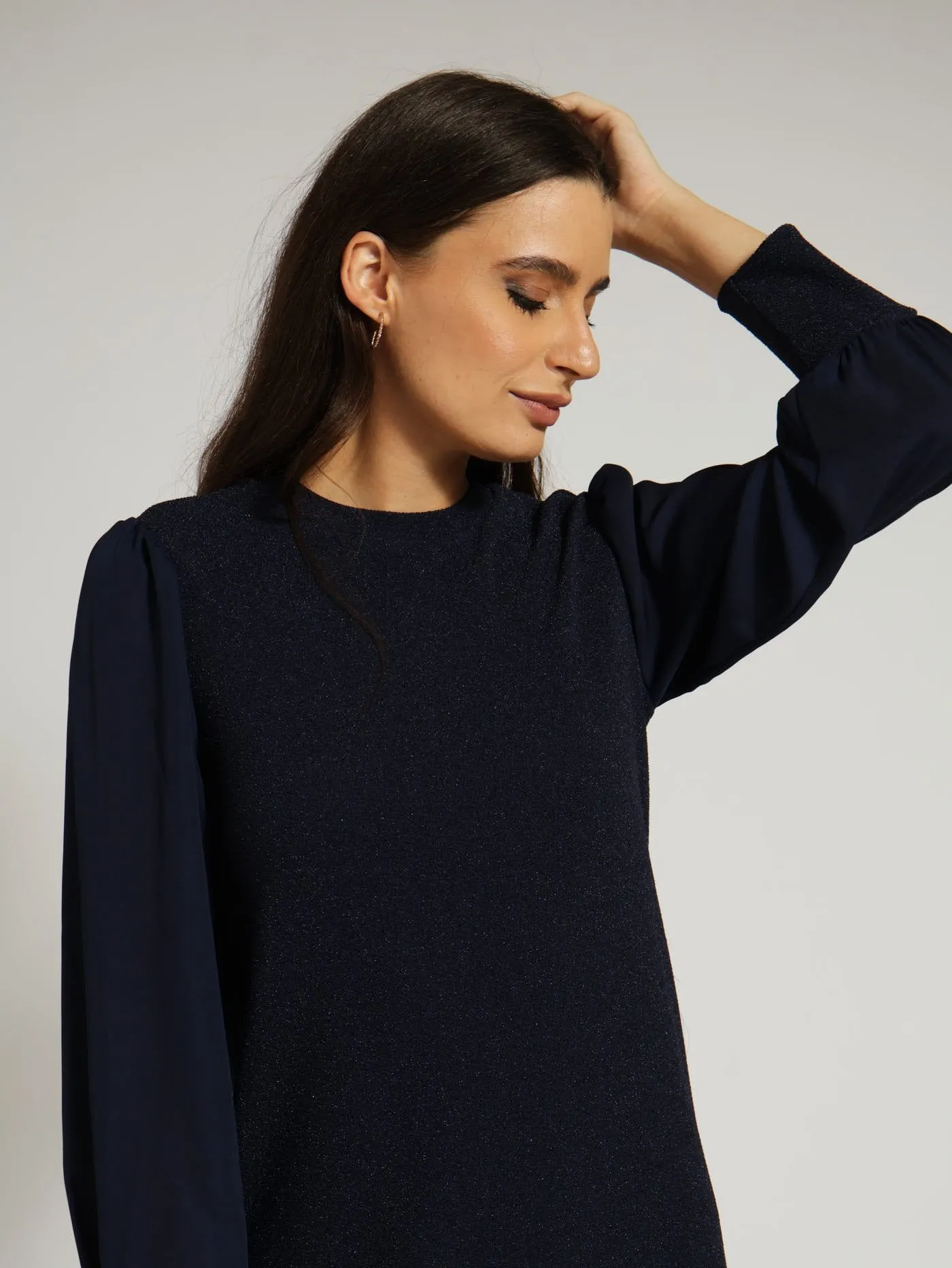 Lurex Combo Shift Dress - Navy