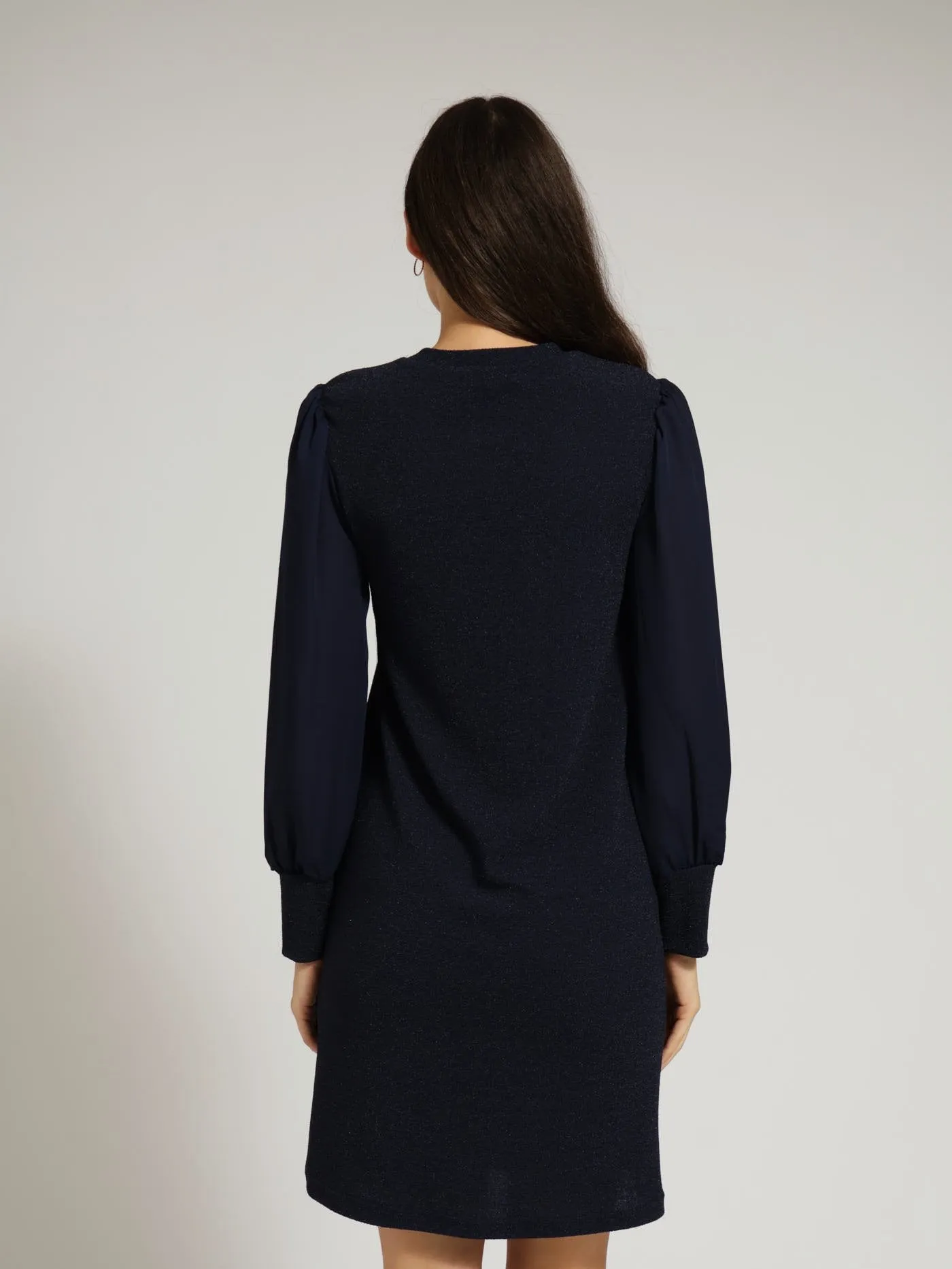 Lurex Combo Shift Dress - Navy