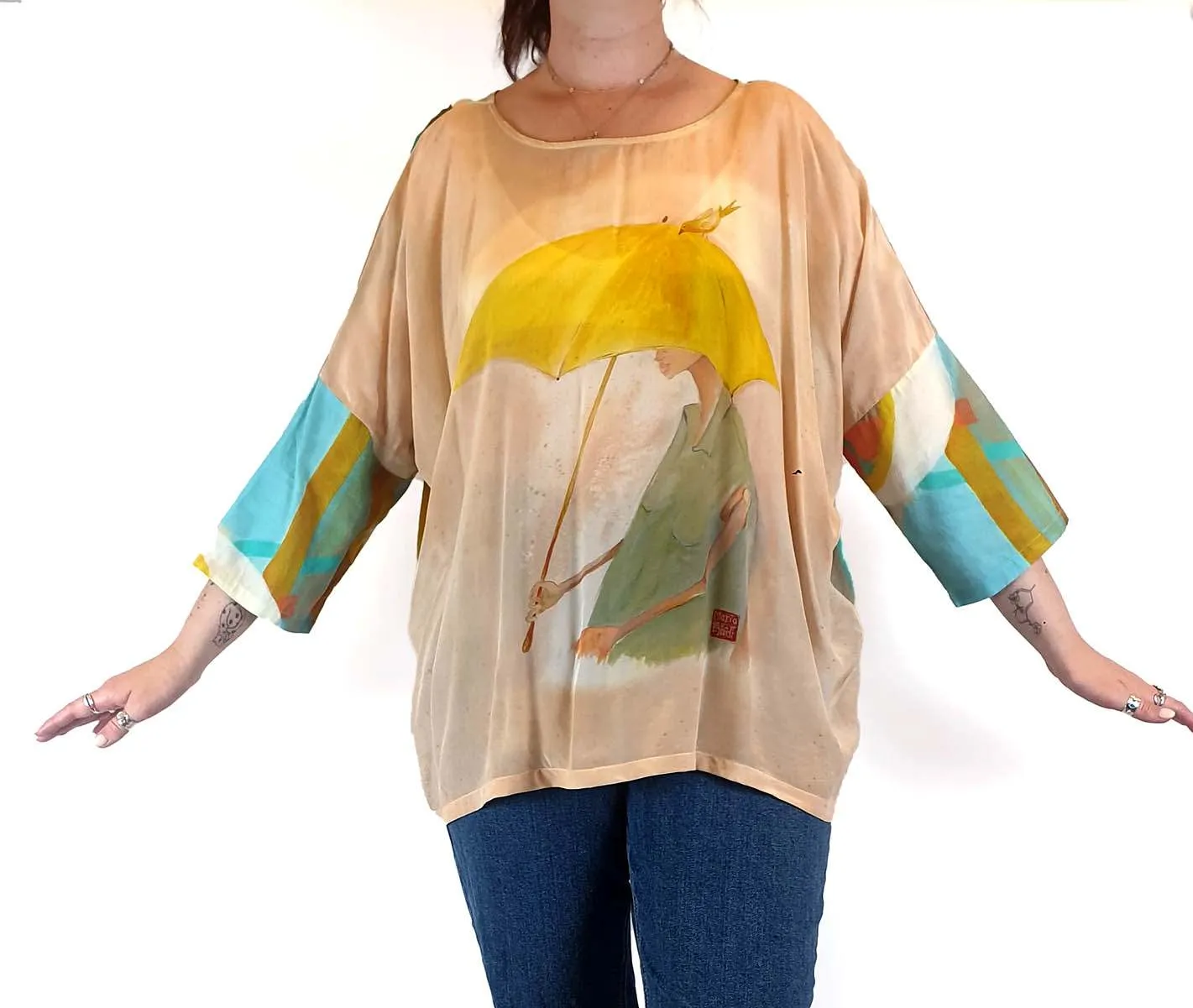 M. A. Dainty cotton/silk beautiful print top size M
