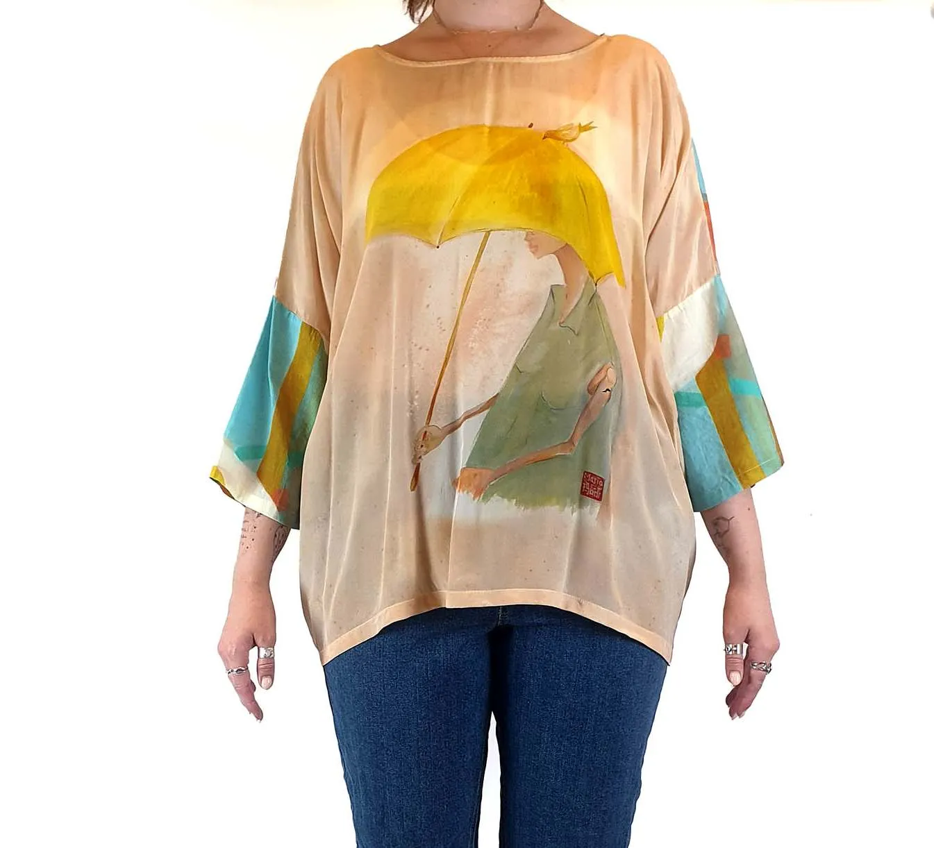 M. A. Dainty cotton/silk beautiful print top size M