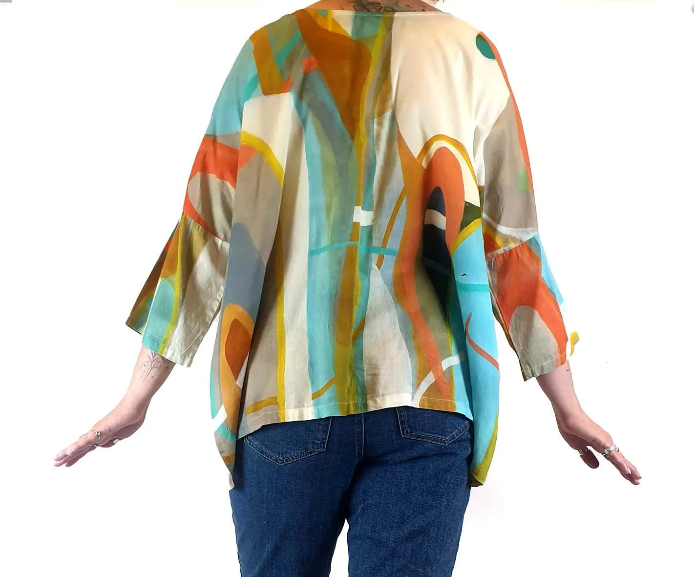 M. A. Dainty cotton/silk beautiful print top size M
