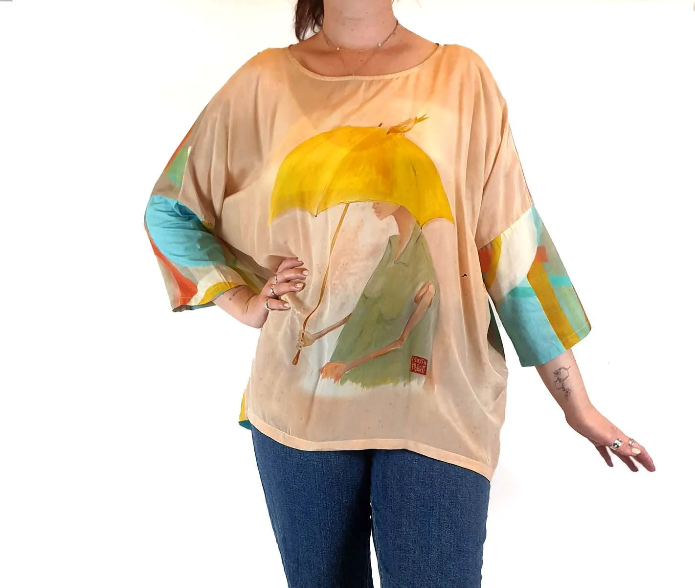 M. A. Dainty cotton/silk beautiful print top size M