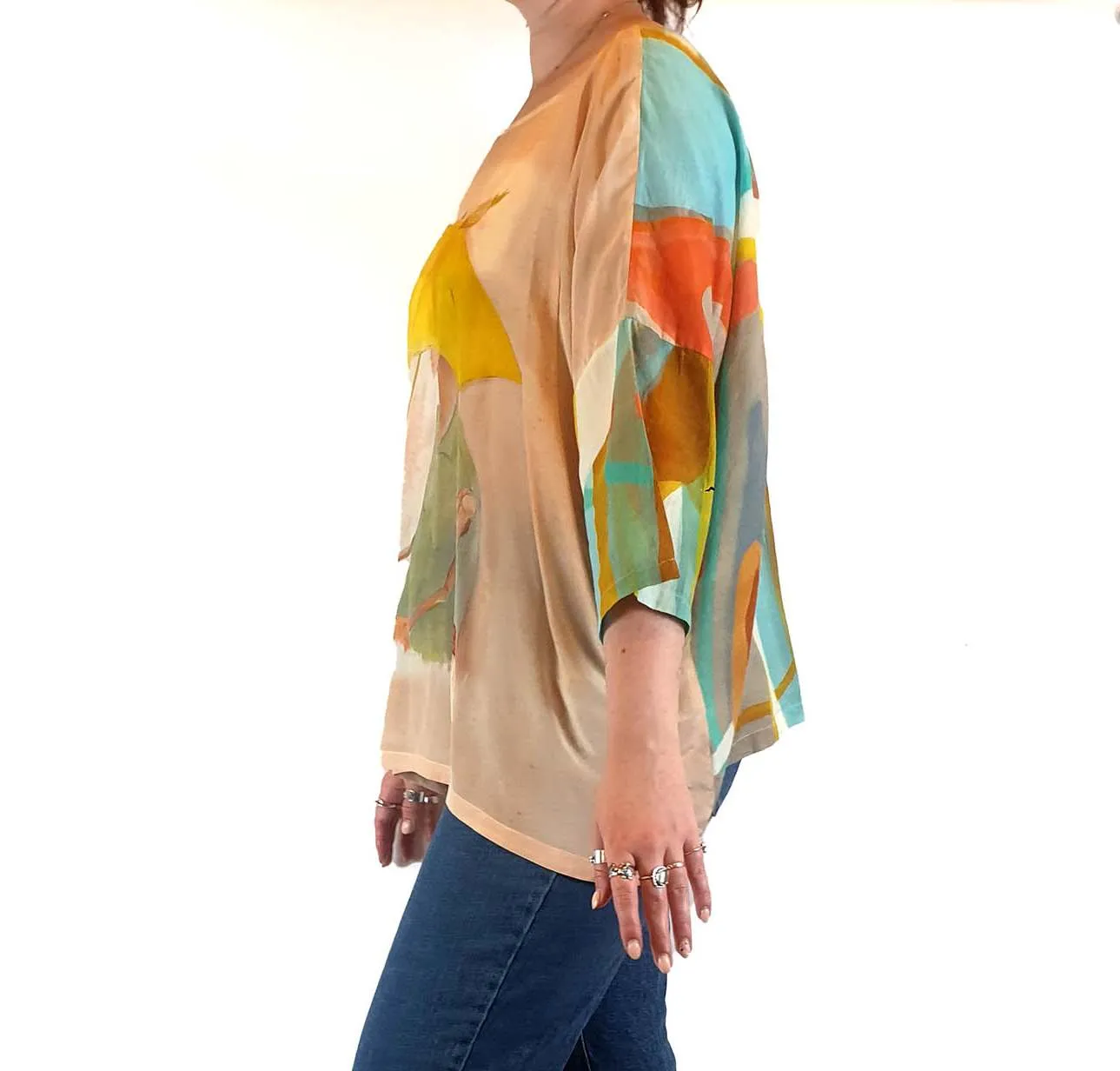 M. A. Dainty cotton/silk beautiful print top size M