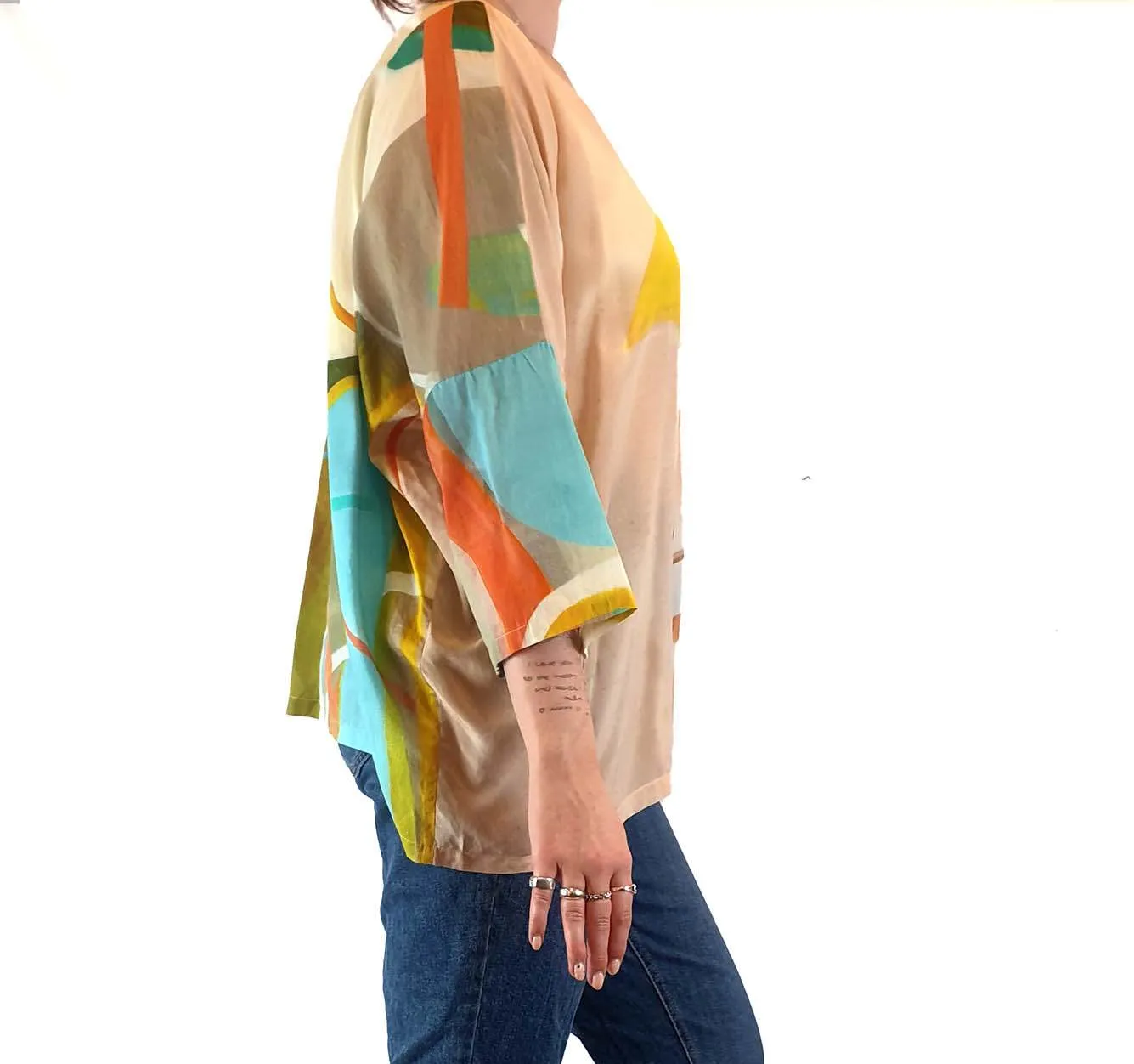 M. A. Dainty cotton/silk beautiful print top size M