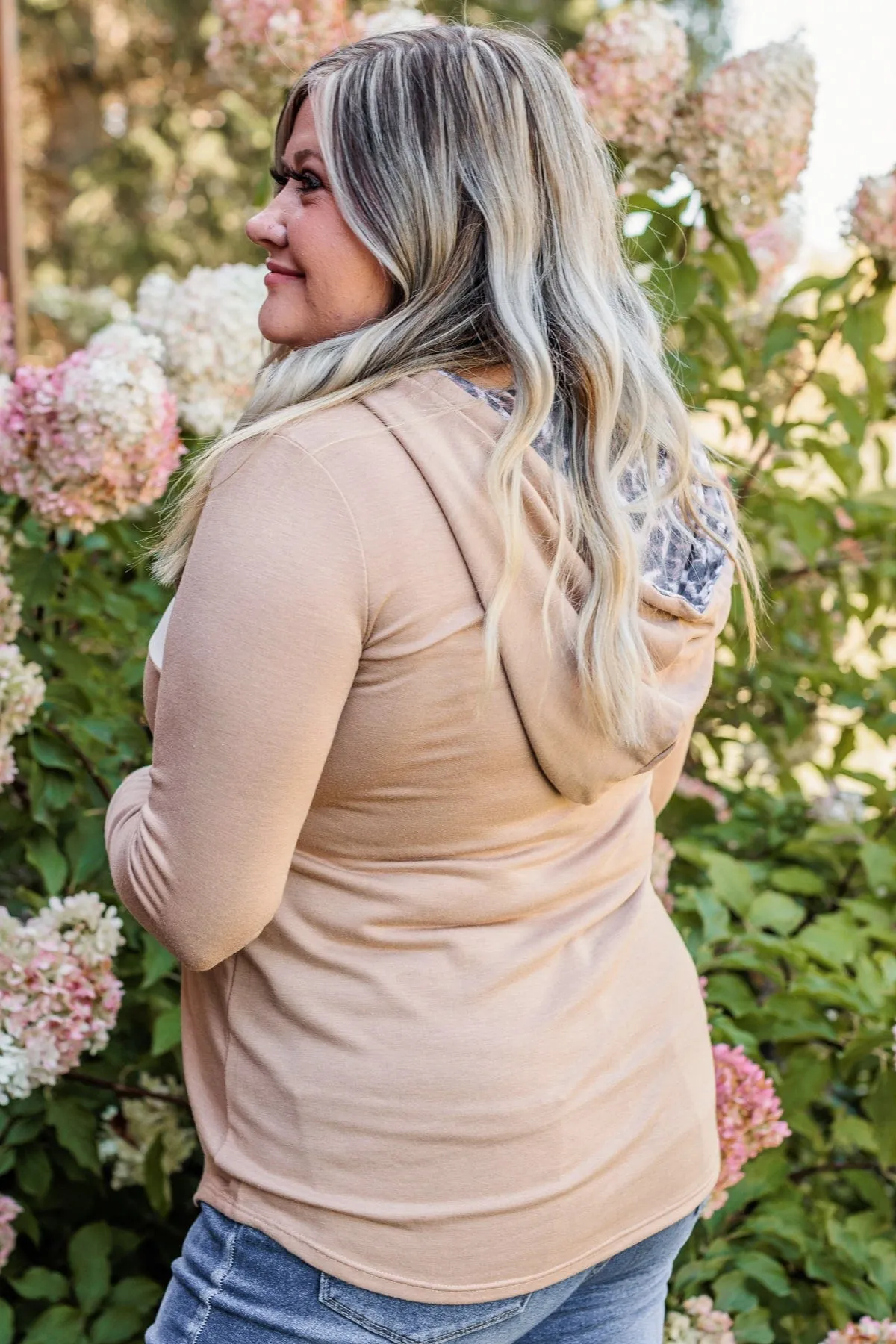 Make A Move Drawstring Hood Top- Taupe