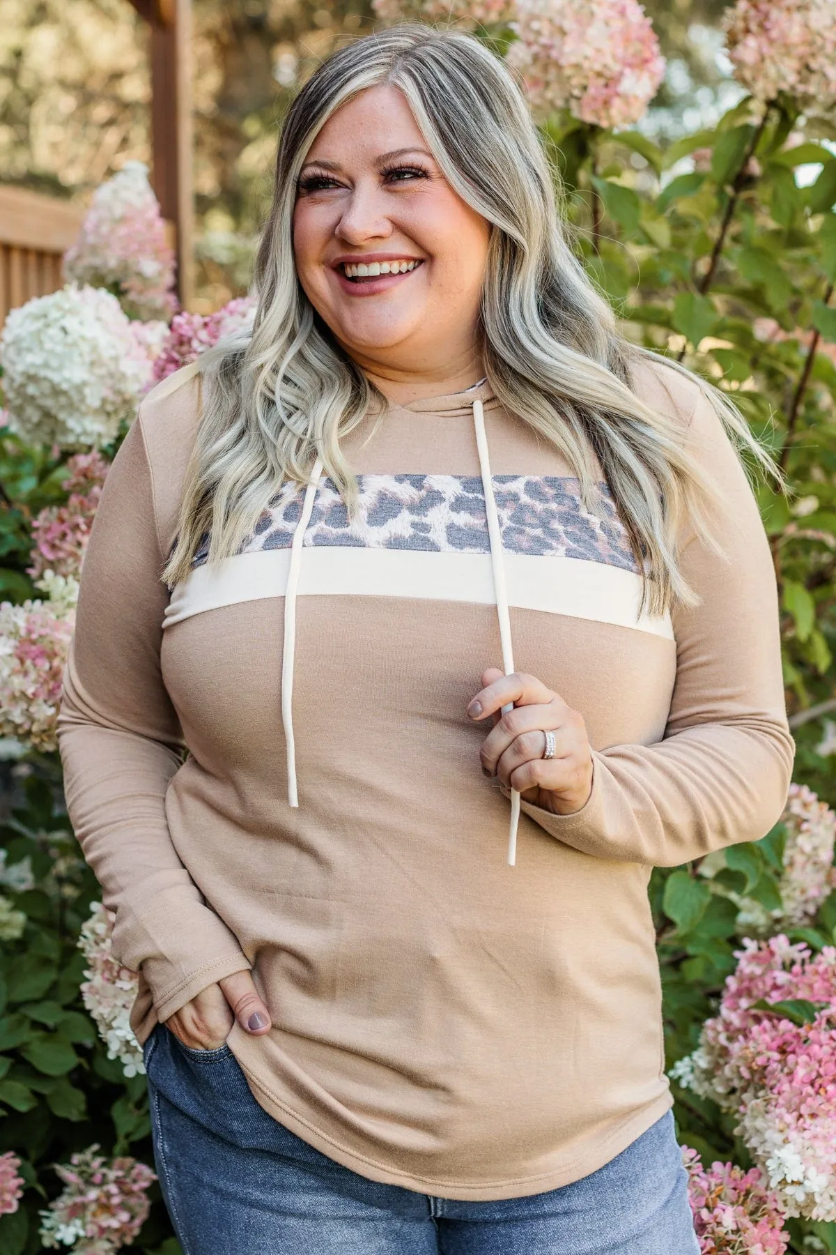 Make A Move Drawstring Hood Top- Taupe