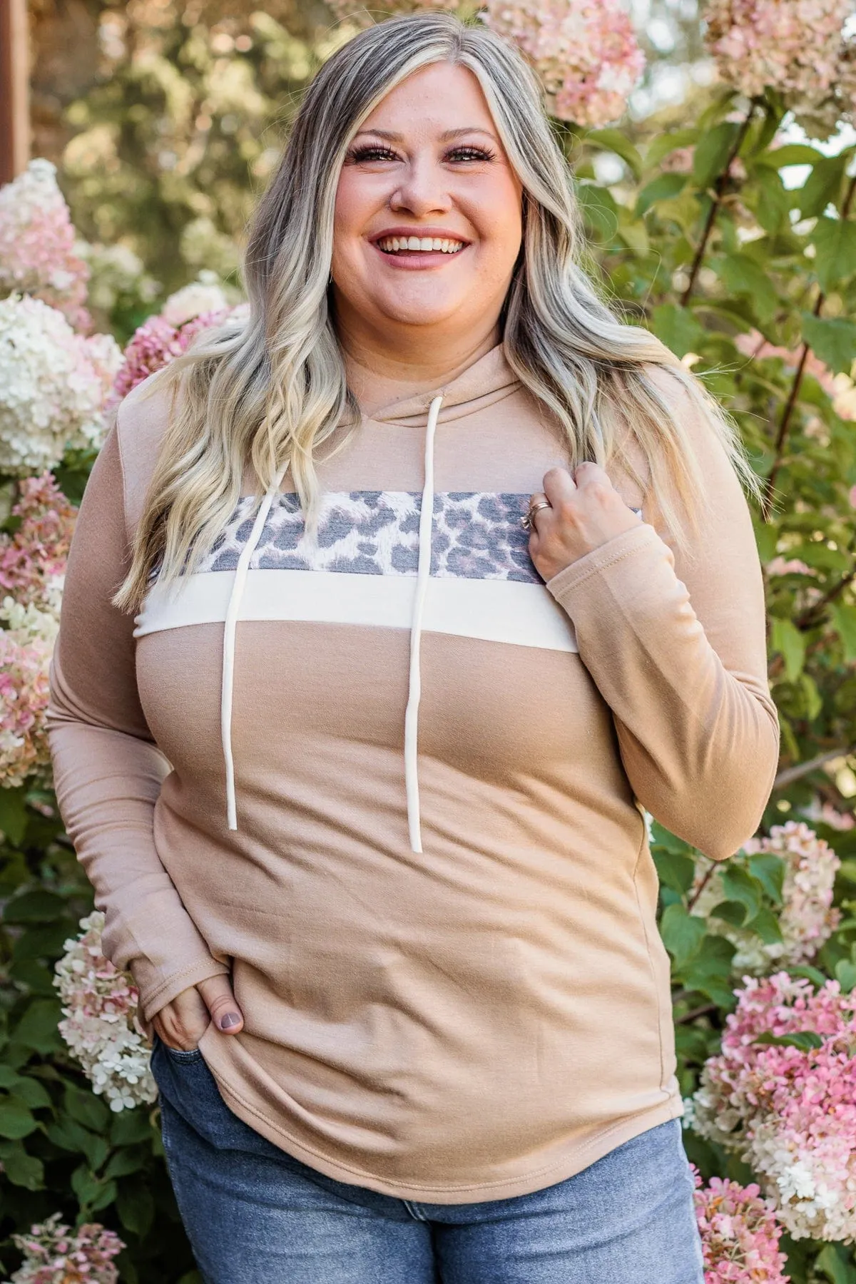 Make A Move Drawstring Hood Top- Taupe