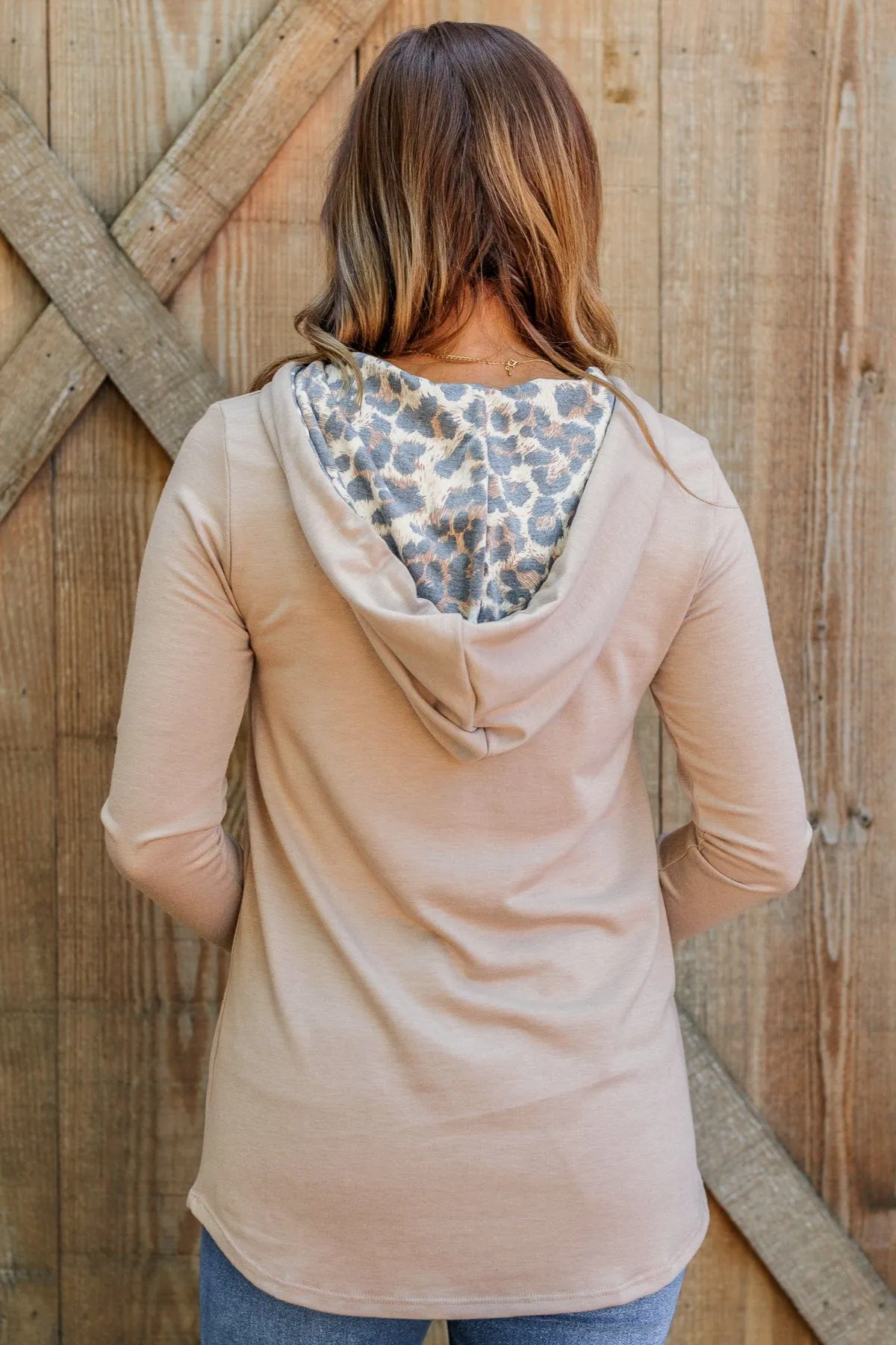 Make A Move Drawstring Hood Top- Taupe