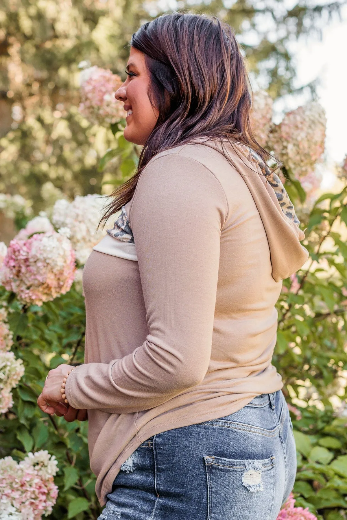 Make A Move Drawstring Hood Top- Taupe