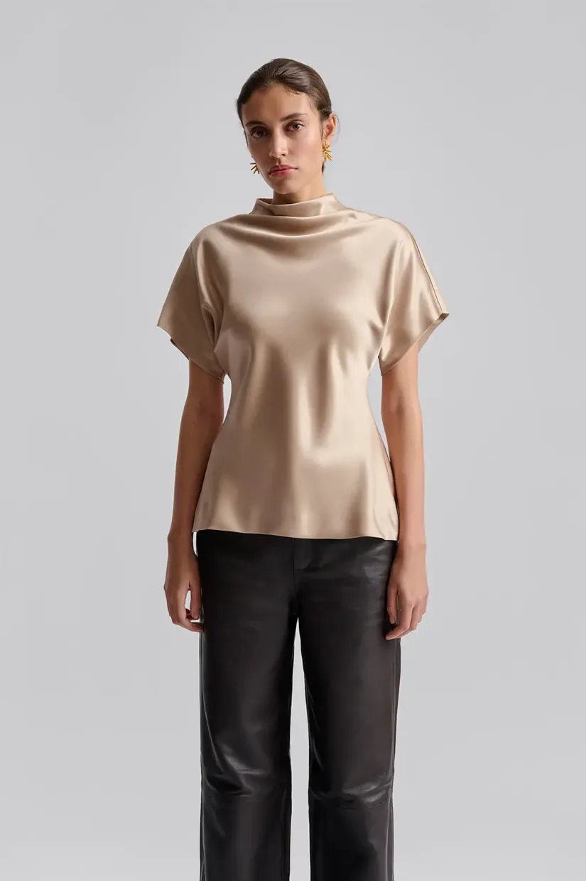 Malina Otilia Drape Half Polo Top - Champagne