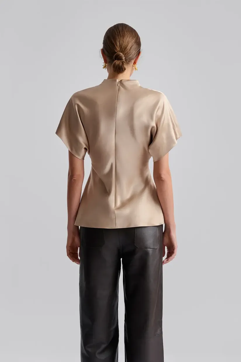 Malina Otilia Drape Half Polo Top - Champagne