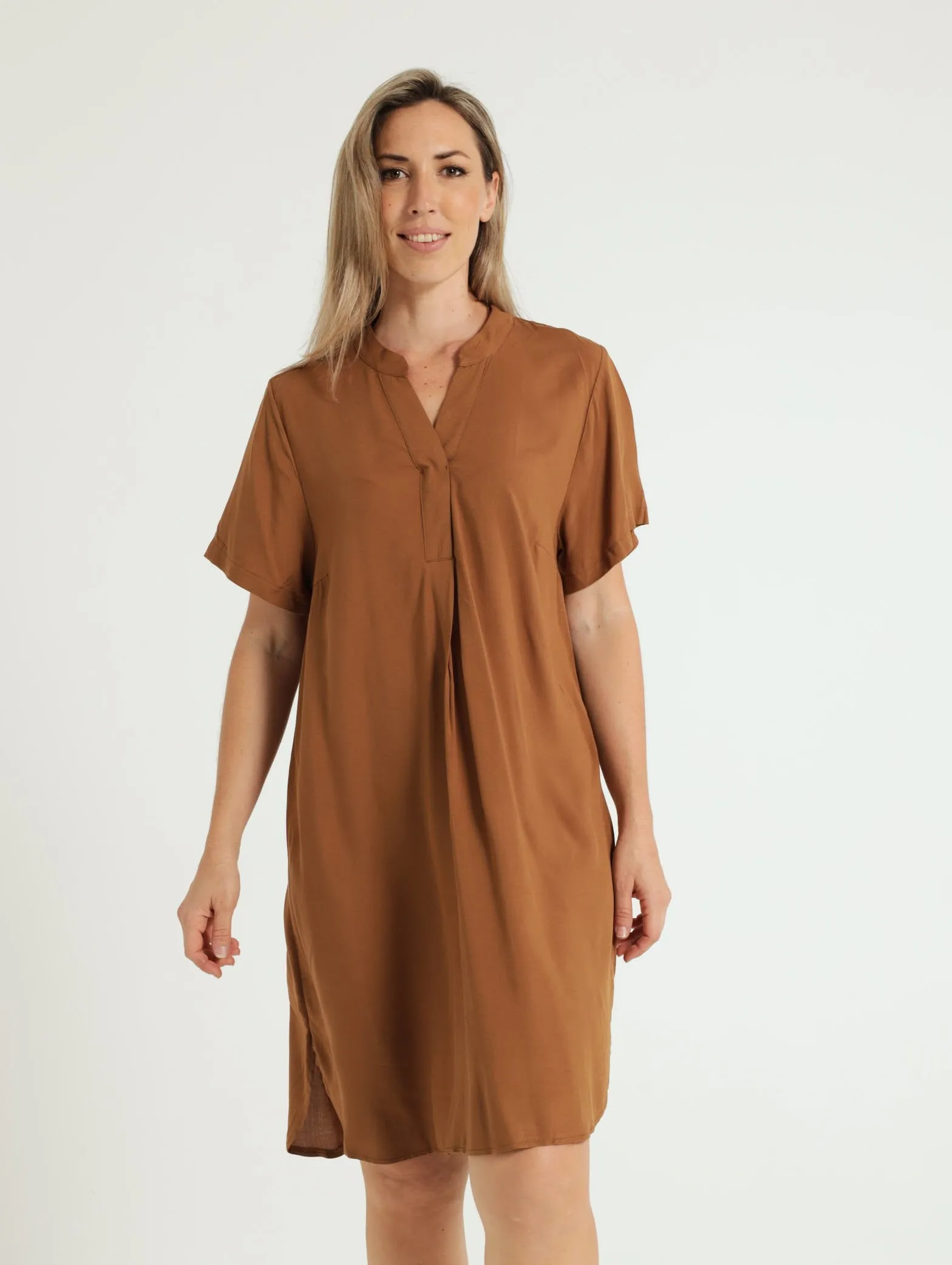 Mandarin Shift Dress - Tobacco