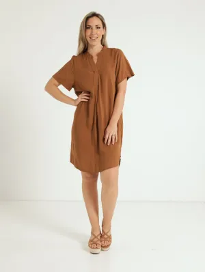 Mandarin Shift Dress - Tobacco