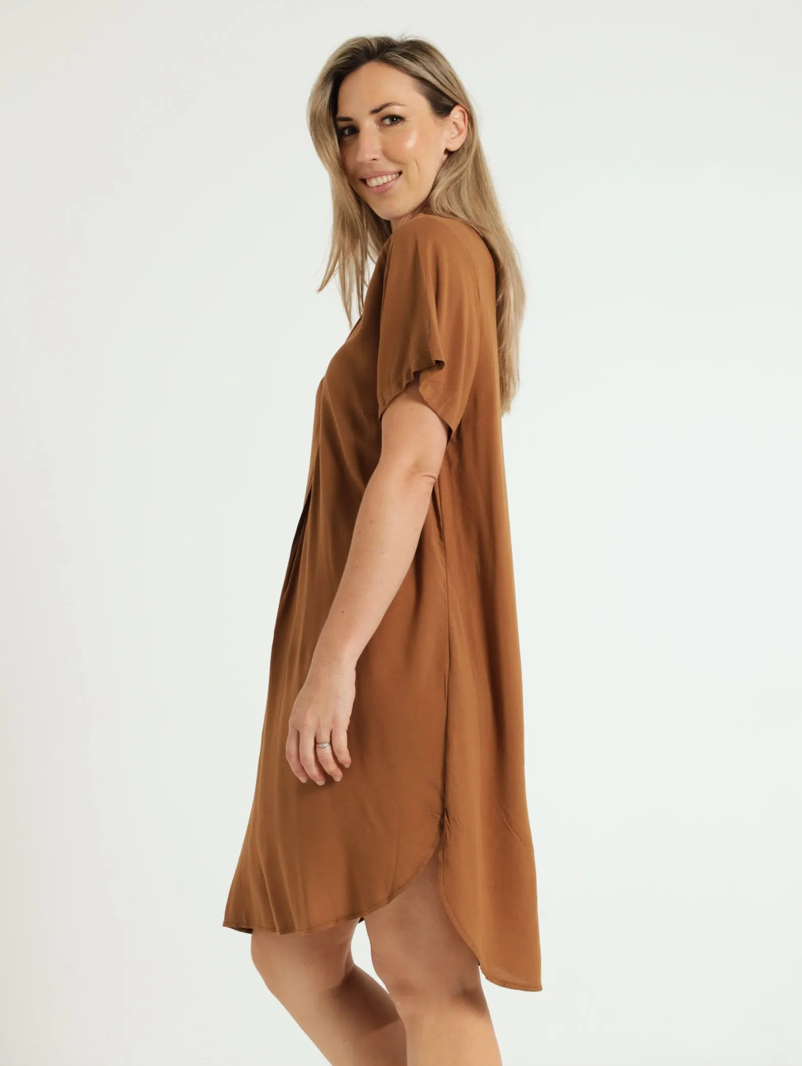 Mandarin Shift Dress - Tobacco