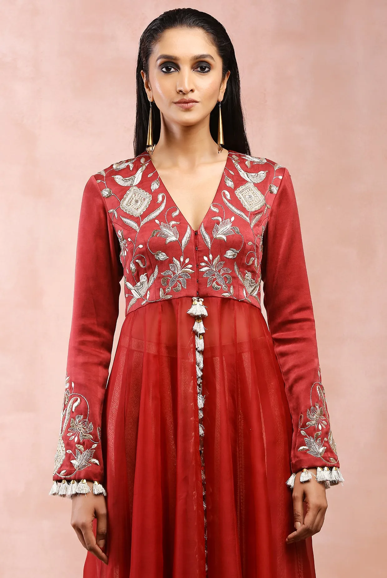 MAROON EMBROIDERED ANARKALI WITH PALAZZO AND DUPATTA