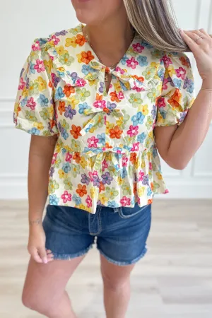 Mary Watercolor Floral Peplum Top